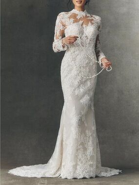 Brand New Pronovias x Anthropology long sleeve lace wedding dress gown